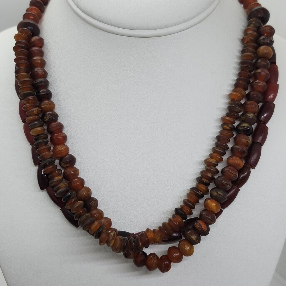 Vintage Multistrand‎ Brown And Orange Tones Beaded Necklace